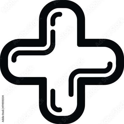 Stylized black plus sign with internal lines on white background