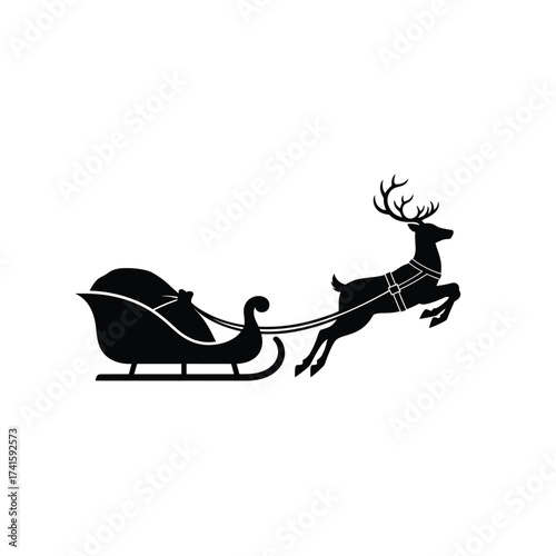 Christmas Opening Silhouette of Santa's Reindeer and Sleigh Flying with Gifts