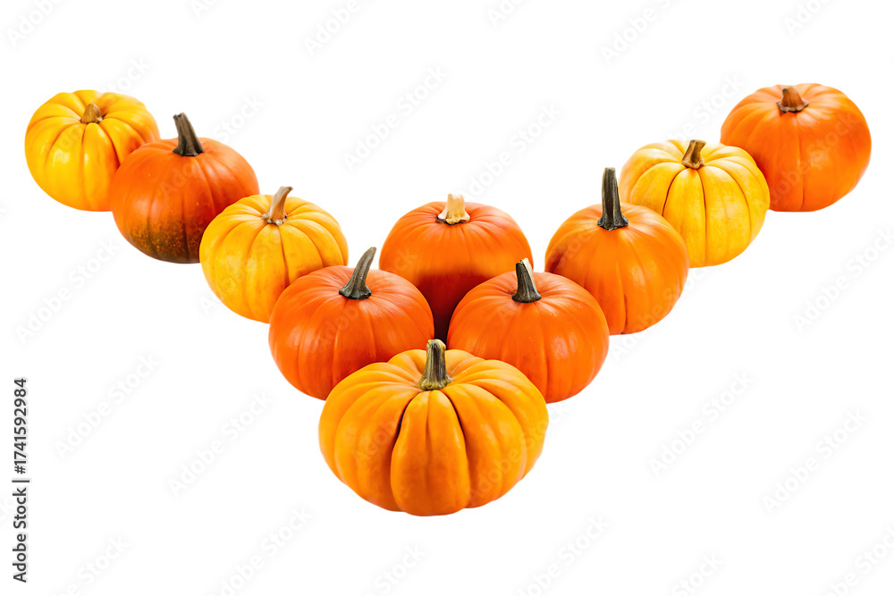 Obraz premium Assortment of orange and yellow pumpkins isolated on a transparent background squash