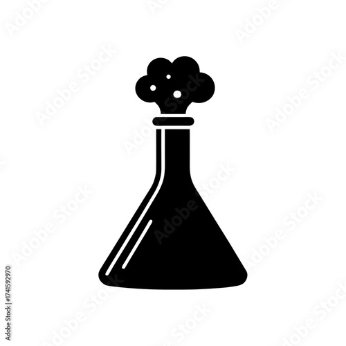 Black silhouette of a bubbling flask icon on transparent background