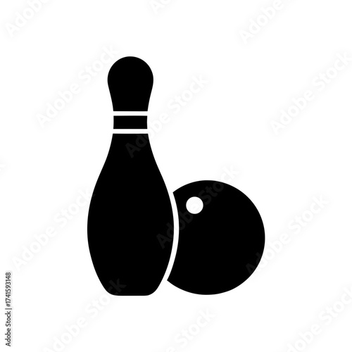 Bowling pin and ball silhouette illustration on transparent background