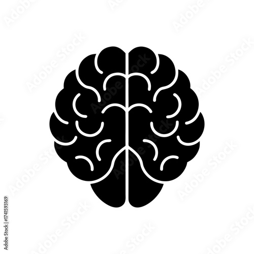 Stylized top view of a human brain icon on transparent background silhouette