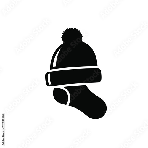 Christmas Opening Silhouette Design of a Cozy Winter Hat and Sock with Pom-Pom for Festive Occasions