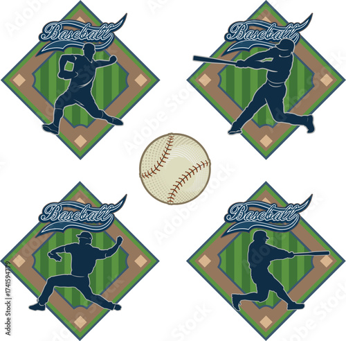 Baseball Game. Baseball players in silhouettes on baseball field
