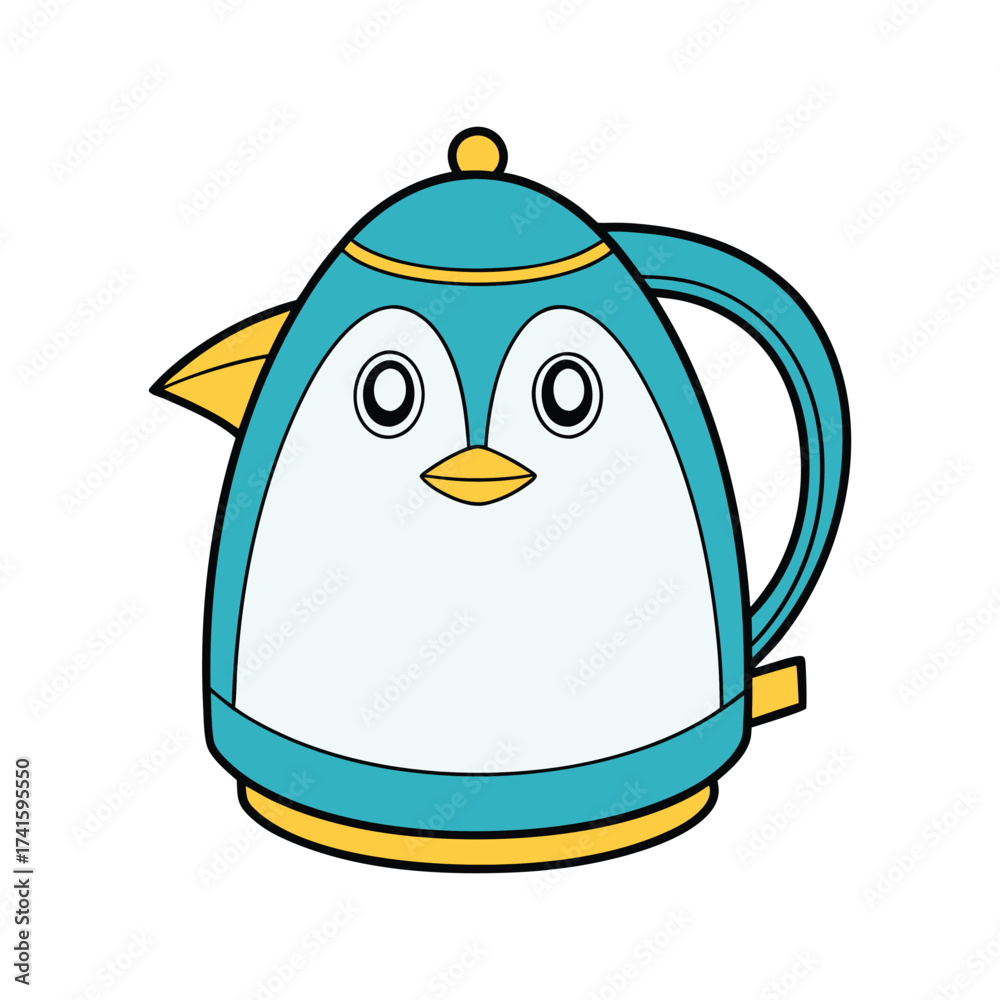 Obraz premium Adorable penguin kettle design fun kitchen appliance cartoon character for kids