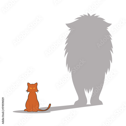 Small orange cat casts a mighty lion shadow inspiring courage and inner strength
