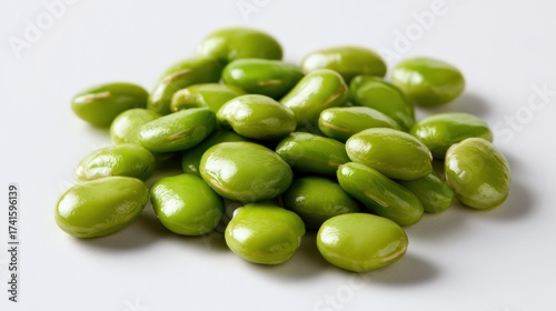 Wallpaper Mural Close up of fresh green edamame beans piled on white background Torontodigital.ca