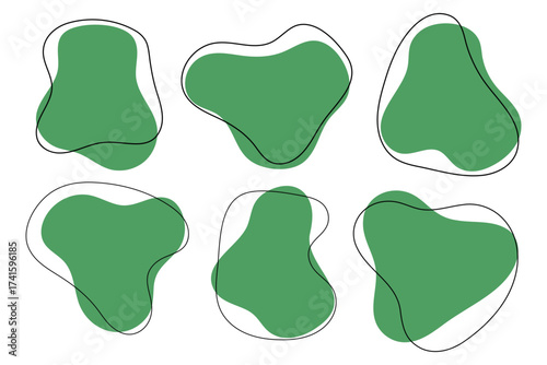 Organic amoeba in drop shape, abstract green color with line vector illustration. Organic green shape with smooth and irregular form. abstract vector illustration.