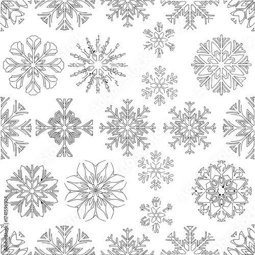 Snowflake Symphony: A captivating display of various intricately detailed snowflakes, each a unique marvel of nature's artistry, perfectly showcasing the delicate beauty of winter.