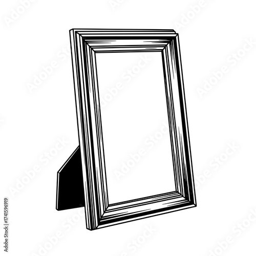 Picture Frame Elegance: A classic and clean black and white image of an empty picture frame stands poised to display a cherished memory.