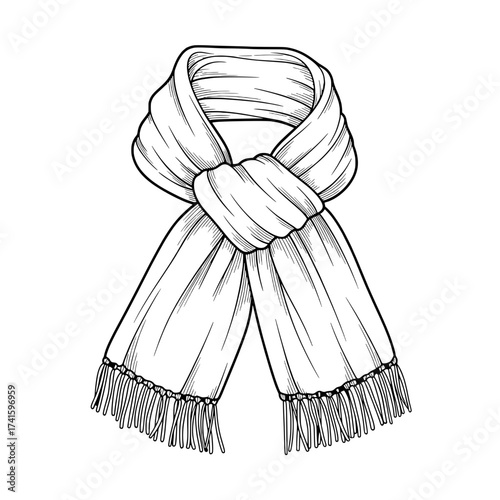Cozy Scarf: An elegant hand-drawn scarf illustration, showcasing its soft fabric and intricate details, perfect for adding a touch of warmth and style to any wardrobe.