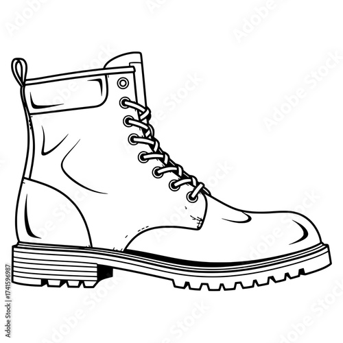 Stylish Boot Illustration: A detailed and sophisticated illustration of a single, rugged boot, perfectly capturing its texture, design, and resilient construction.