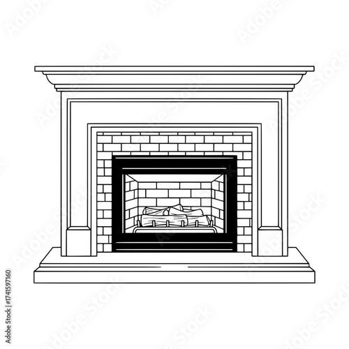 Fireplace Interior Decor: Classic interior design element, featuring a detailed sketch of a brick fireplace, ideal for interior decoration projects. 