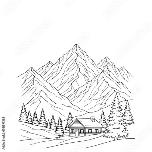Mountain Cabin Serenity: A rustic cabin nestled at the foot of majestic mountains, embodying the peacefulness of nature. Evoking a sense of retreat and harmony. 
