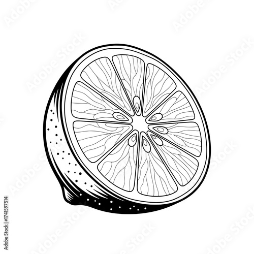 Citrus Burst: A detailed illustration showcases a sliced lemon, revealing its juicy interior and capturing the essence of freshness and zest.
