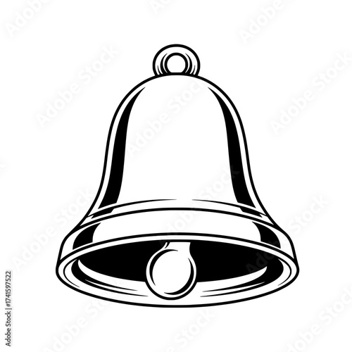 Bell of Clarity: A close-up, graphic illustration of a classic bell, rendered in black and white, conveys a sense of clear communication.