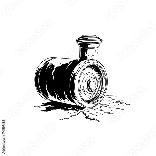 Artistic Battery with Vintage Charm: A creative illustration showcases a unique battery design, reminiscent of a classic, old-fashioned train, with artistic strokes and a vintage feel. 