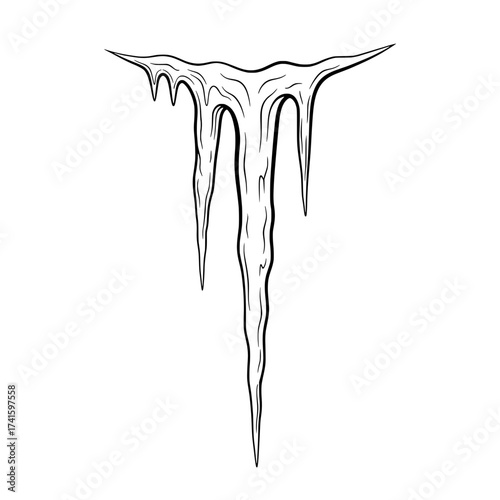 Icicle in Winter: A minimalist black and white illustration captures the stark beauty of a single icicle, showcasing its elegant form and icy textures in a moment of frozen time.