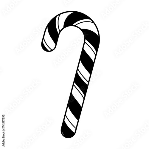 Candy Cane Silhouette: A stylized candy cane with alternating black and white stripes, a classic symbol of the holiday season.
