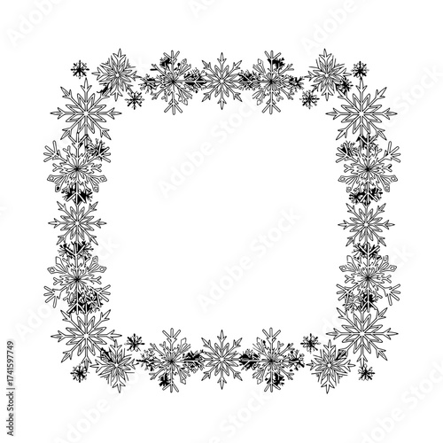 Snowflake Frame: An intricate frame composed of delicately detailed snowflakes, creating a beautiful winter border perfect for festive designs.