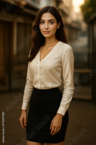 Golden Hour Elegance — Natural Beauty of a Young Woman on a Kyoto Street in Soft Sunset Light, Captured with Realistic Detail and Warm Cinematic Tone