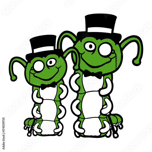2 Caterpillar Sir Rich Monocle Top Hat Team Friends Duo