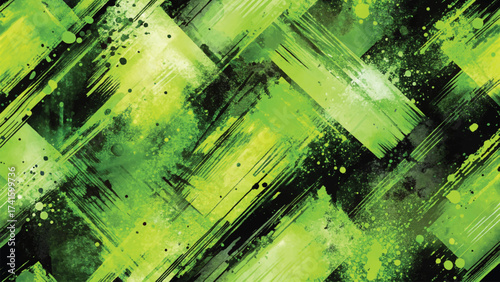 Abstract Lime Green and Black Grunge Brush Painted Vibrant Texture Background Design