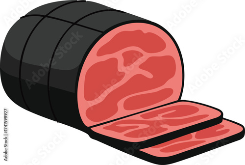 Sliced roast beef meat illustration with dark outer layer and pink interior vector graphic design 