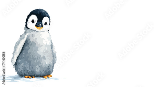 Adorable Cute Penguin Standing Upright Isolated White Background