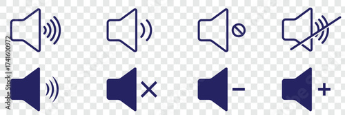 Speaker icon logo design. volume sign and symbol. loudspeaker icon. sound symbol. volume icon, Sound volume icons set with different signal levels Аn icon that increases and reduces the sound. Speaker