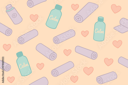 Relaxing yoga session accessories on a soft pastel background with calming elements