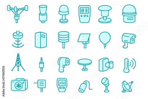 Collection of various weather and communication equipment icons suitable for digital design projects