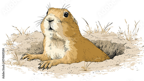 Curious Prairie Dog Popping Out of Burrow