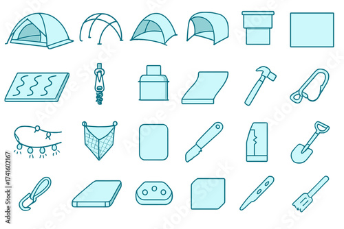 Camping gear and tools laid out for outdoor adventure preparation in a simple and organized manner