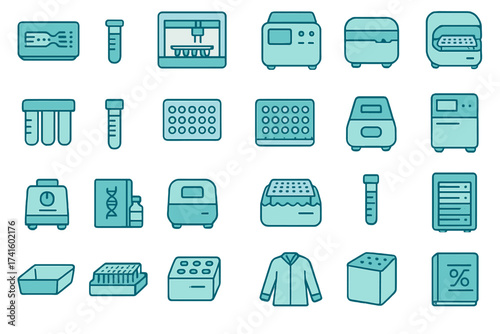 Collection of laboratory equipment and tools arranged neatly on a flat surface in a clean workspace