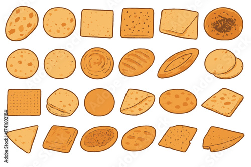 Variety of traditional breads and crackers displayed on a plain background for culinary inspiration