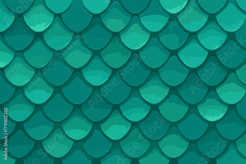Scales of shimmering teal color create an underwater impression in a textured design reminiscent of mermaid tails