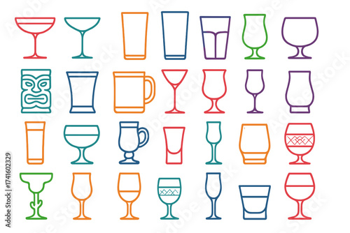 Variety of drink glass outlines showcasing different styles and shapes for creative design inspiration