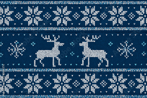 Wallpaper Mural Cozy winter pattern featuring reindeer and snowflakes on a dark blue background Torontodigital.ca