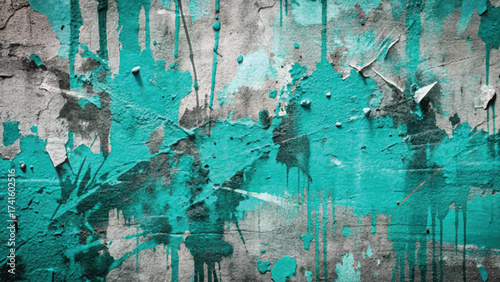 Abstract Turquoise Spray Paint Graffiti Grunge Wall Textured Background Design