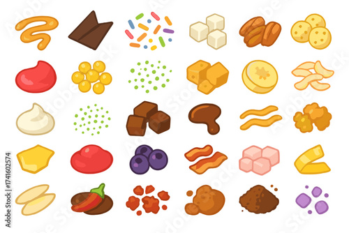 Variety of colorful candies and snacks on a white background ideal for dessert lovers