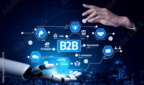 Canvas Print Visual representation of B2B engagement highlighting the synergy between human and robotic interaction in the evolving landscape of e-commerce and business strategies