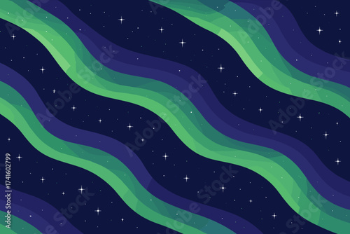 Colorful wavy patterns against a starry night background create a vibrant visual experience