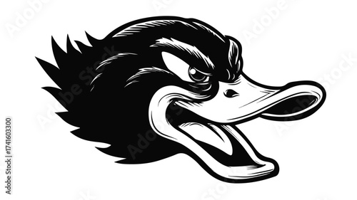 Angry Duck Mascot Head Displayed in Black - Professional Illustration for Marketing Materials