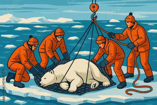 Scientists capture polar bear for research in icy Arctic waters during summer expedition