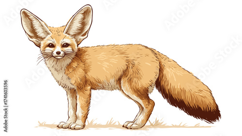 Cute Fennec Fox Illustration - Standing Proudly with Nature Background