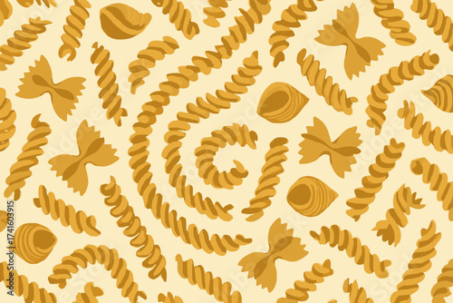 Variety of pasta shapes arranged in a fun pattern on a light background for culinary inspiration