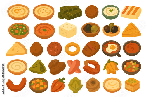 Diverse assortment of delicious foods from various cuisines presented in a colorful format