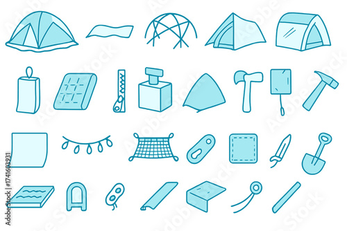 Collection of camping gear and supplies for outdoor adventures and activities