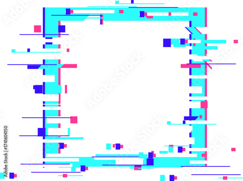 Glitch art square frame with digital distortion effect